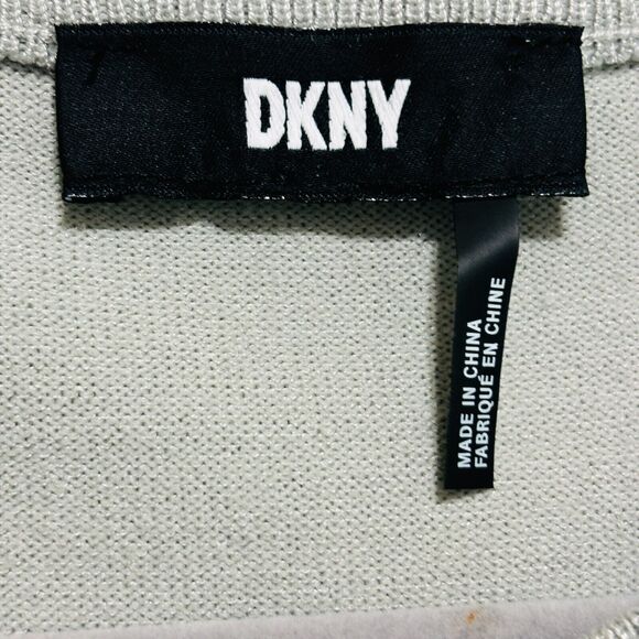 DKNY Boxy Sequin Pocket Sweater Sz Large Sage Green Crop Crewneck - Picture 7 of 8